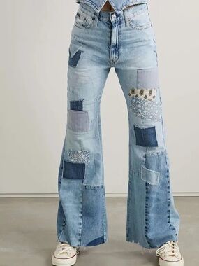 Polo RALPH LAUREN  Patchwork Frayed High-Rise Flared Jeans